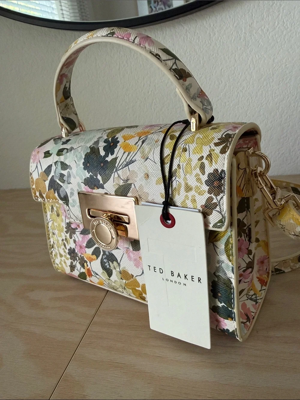 Ted Baker Lili Satchel Cream Floral Top-Handle Satchel with Gold Hardware